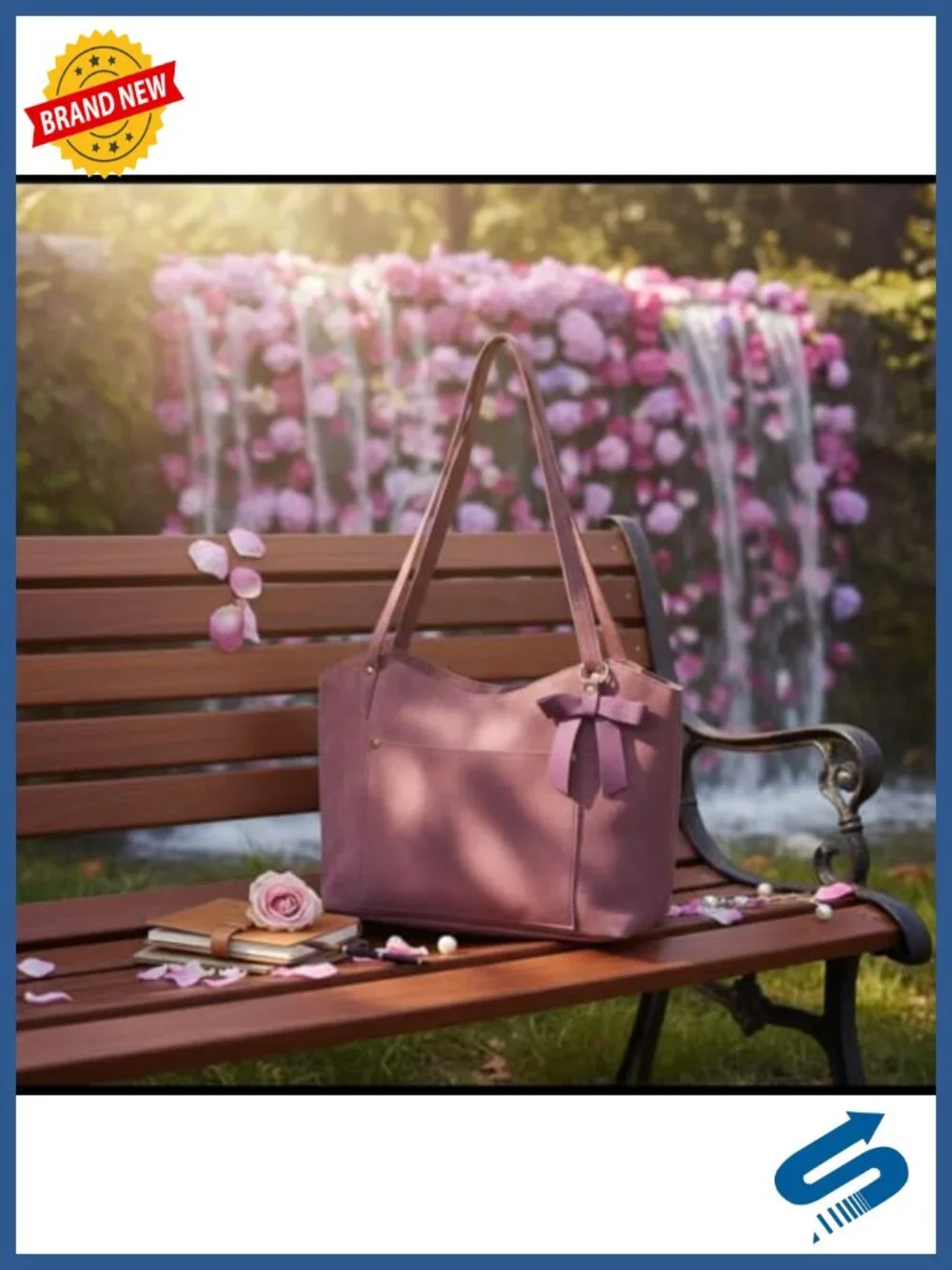 Genuine Leather Tote Bag with 2 Compartments for Women